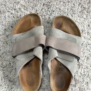 Birkenstock Tan and Brown Mules with Contoured Footbed